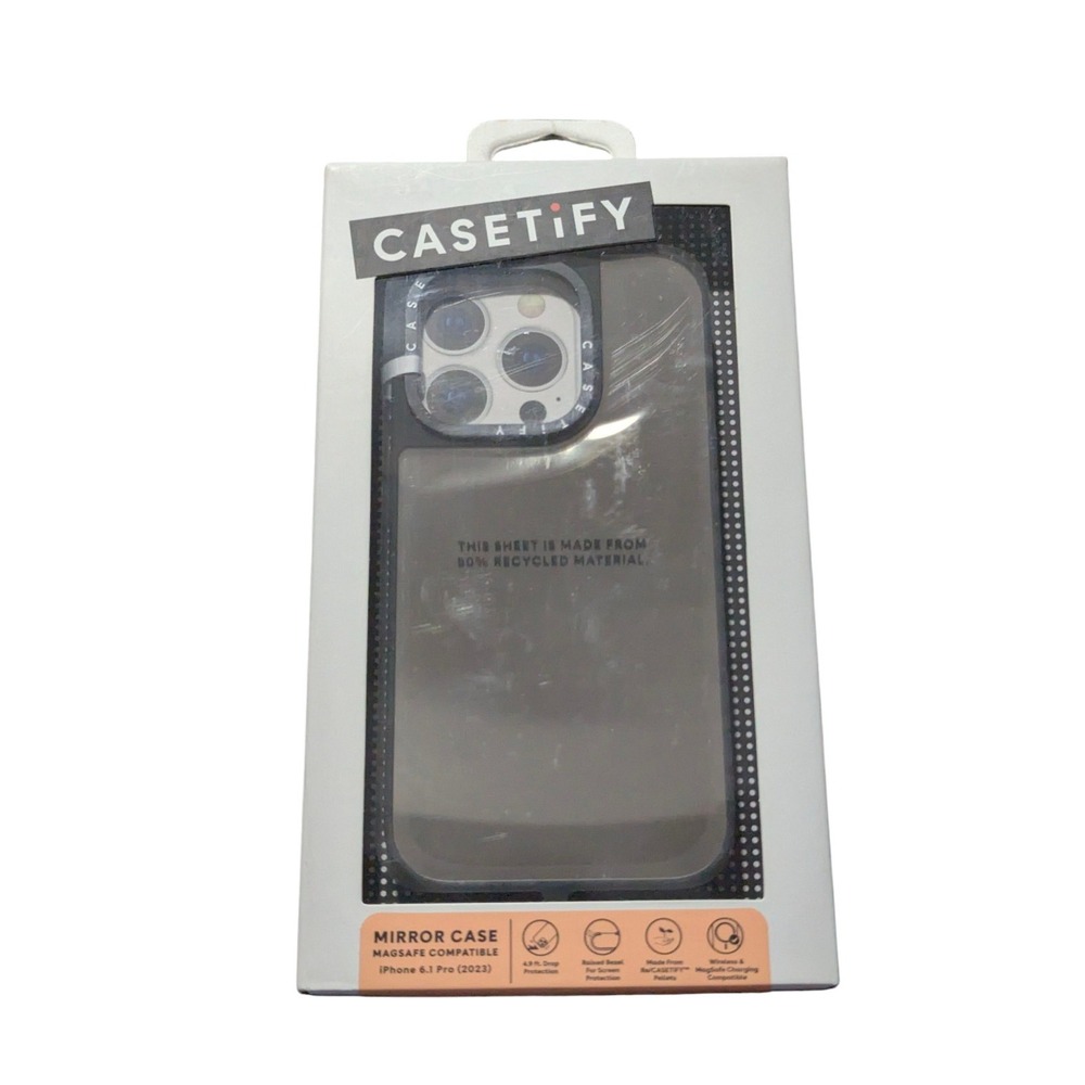 Oo1N CASETiFY Mirror Case w/ Magsafe for iPhone 15‎ Pro - Silver w/ Black Bumper
